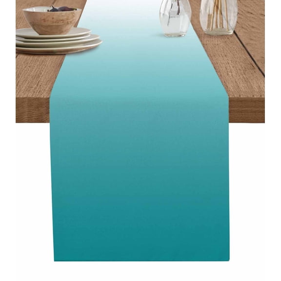 Hokiten Table Runners 36 Inches Long Dress Scarves, Teal Ombre Farmhouse Kitchen/Dining Table Runner, Short Coffee Tablerunners, Turquoise White Gradient Modern Abstract Art 13x36 Inch