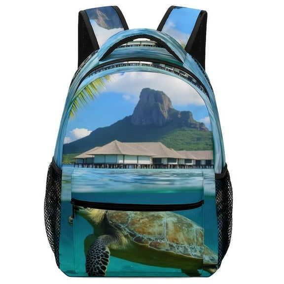 Tropical Paradise with Sea Turtle Backpack Men Women Teenage Daypack College Canvas Bags Lightweight