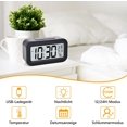 thumbnail image 4 of Despertador, pequeño despertador digital, pantalla LCD de 5,1 pulgadas con cargador USB, repetición de alarma, minutos, calendario de fecha, alarma de temperatura, negro, 4 of 5