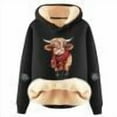 thumbnail image 3 of YUEHUA Sherpa Lined Hoodie Women Highland Cow Graphic Pullover Jumper Thicken College Hooded Sweatshirts, 3 of 5