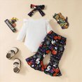 thumbnail image 3 of HCNTES Baby Girl Clothes Baby Girl Halloween Outfit Infant Newborn Girls Long Sleeve Pumpkin Print Romper Bodysuits Bowknot Pants Headband Clothes Set 0-18 Months, 3 of 5