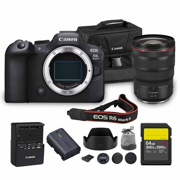Canon EOS R6 Mark II Mirrorless Camera | 24.2MP Full Frame Sensor 4K 60p Video | Dual Pixel AF In-Body Stabilization for Professionals (5666C002)   Canon RF 24-70mm Lens   64GB Card   Canon Bag
