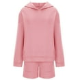 thumbnail image 4 of Women Solid Color 2 Piece Outfits Hoodie Short Set Oversized Sweatshirt Shorts Sweatsuit Pullover Fashion Casual Shorts Set,Pink Women'S Blended Shorts L, 4 of 6