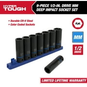 Hyper Tough 9-Piece 1/2-inch Drive Deep Metric Impact Socket Set (mm)