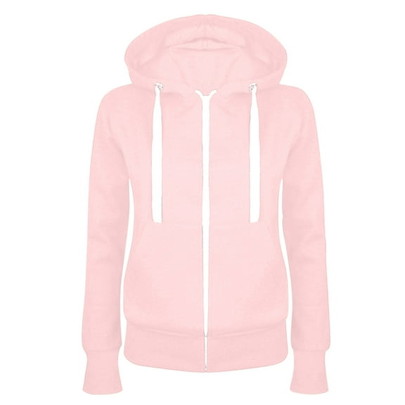 ibuvkizy Hoodies for Women Full Zip Up Sweatshirts Jackets with Pockets,Fashion Women Casual Hooded Slim Zipper Fleece Sweater Coat Pink,S