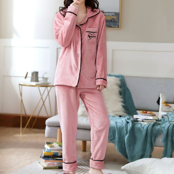 BONIXOOM Pajamas For Women Couples Christmas Pajamas Sleepwear Belt Long Sleeve Sleep Tops Printed Pink L