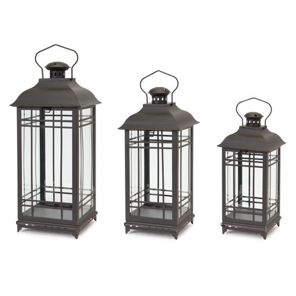 Melrose Mission Style Pillar Candle Lanterns - 20" - Gray - Set of 3