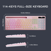 Wireless Keyboard with 7-Color RGB Backlit, Marvo Full-Size Computer Keyboard with Phone Tablet Holder, Rechargeable 2.4G Wireless Gaming Keyboard with Light Up Keys, Compatible with Mac,Window, Pink