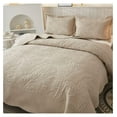 thumbnail image 2 of 3-Piece 100% Cotton Oversized Bedspread Lightweight Quilt Coverlet Embroidery Farmhouse Bedding Set T0 ( Beige, King (118"x106")), 2 of 9