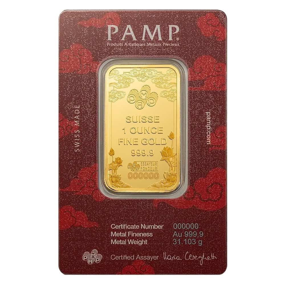 1 oz PAMP Suisse Good Luck Yellow Dragon Gold Bar .9999 Fine (in Assay)