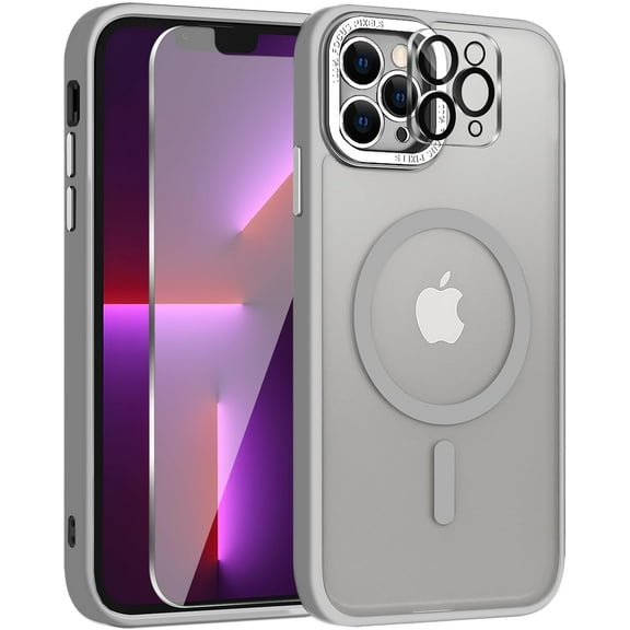 for iPhone 13 Pro Max Case, Magnetic iPhone 13 Pro Max Phone Case [Compatible with MagSafe] Translucent Matte Back Slim Shockproof Military-Grade Protection Anti-Fingerprint Cover, Grey