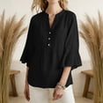 thumbnail image 2 of Lenpel Women's Tops Bell Ruffle 3/4 Length Sleeve V Neck Quarter Button Pleated T-Shirts Loose Tunic Blouses Dressy Casual Tees, 2 of 7