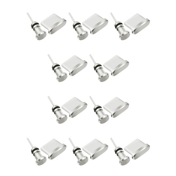 Tholdsy 2PCS / Set Reemplazo de enchufe de polvo para Tipo-C Puerto de carga Conector de auriculares Kit de enchufe de polvo USB Plata PC 1 10piezas