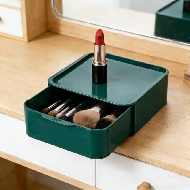 BUTASY Desk Organizer Stackable Drawer Storage Box Desktop Organizer with Lid for Office Supplies Cosmetics Jewelry Small Items Multi Layer Plastic Storage Drawer for Home and Office