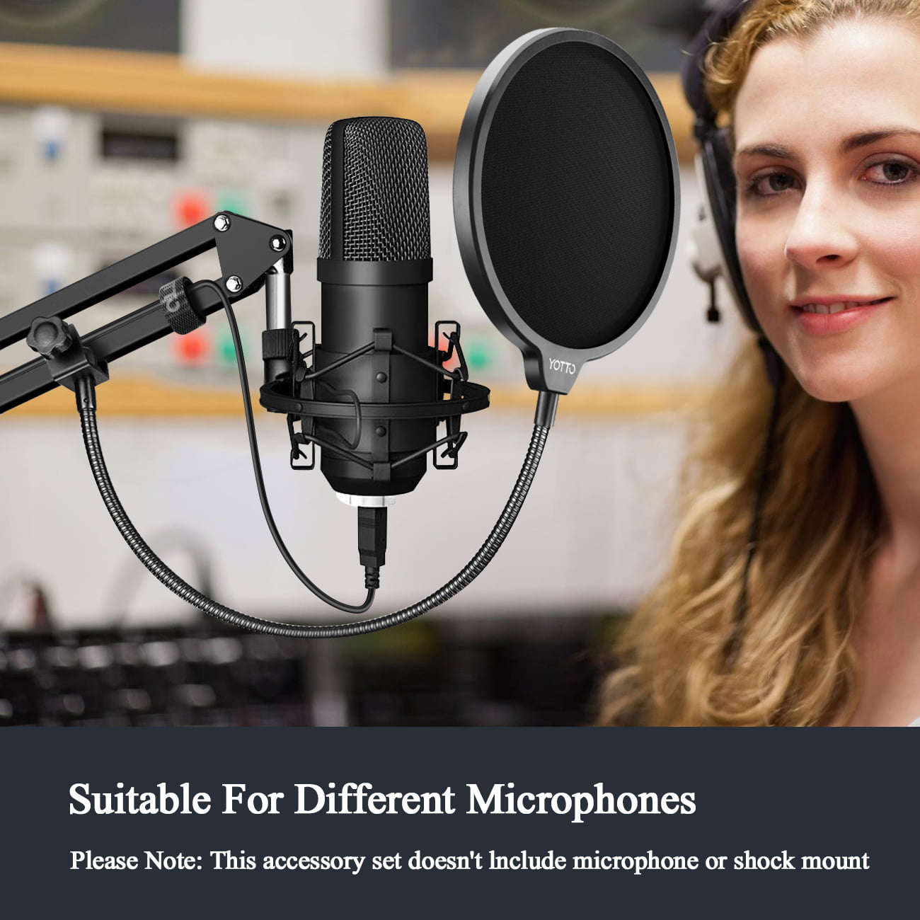 Accessoires audio GENERIQUE YOTTO Support de Microphone Réglable Bras Pied  de Micro avec filtre anti-pop, 3 * serre-câbles pour Blue Yeti & Snowball  pour Radiodiffusion