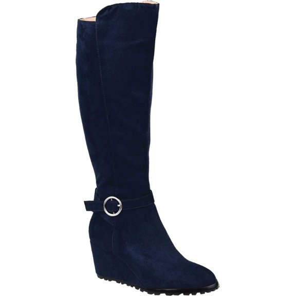Women's Journee Collection Veronica Wide Calf Wedge Knee High Boot Navy Microsuede 8.5 M