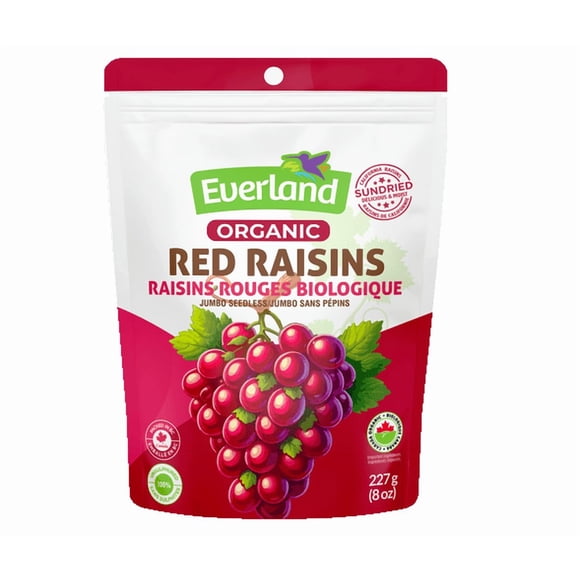 Everland Organic Jumbo Red Raisins, Sun-Dried, Unsulfured, No Sugar Added, Naturally Sweet Healthy Snack- 227g