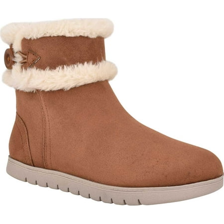 

Women s Easy Spirit Snowy Bootie Slipper Brown Fabric Suede/Plush Fur 6 M