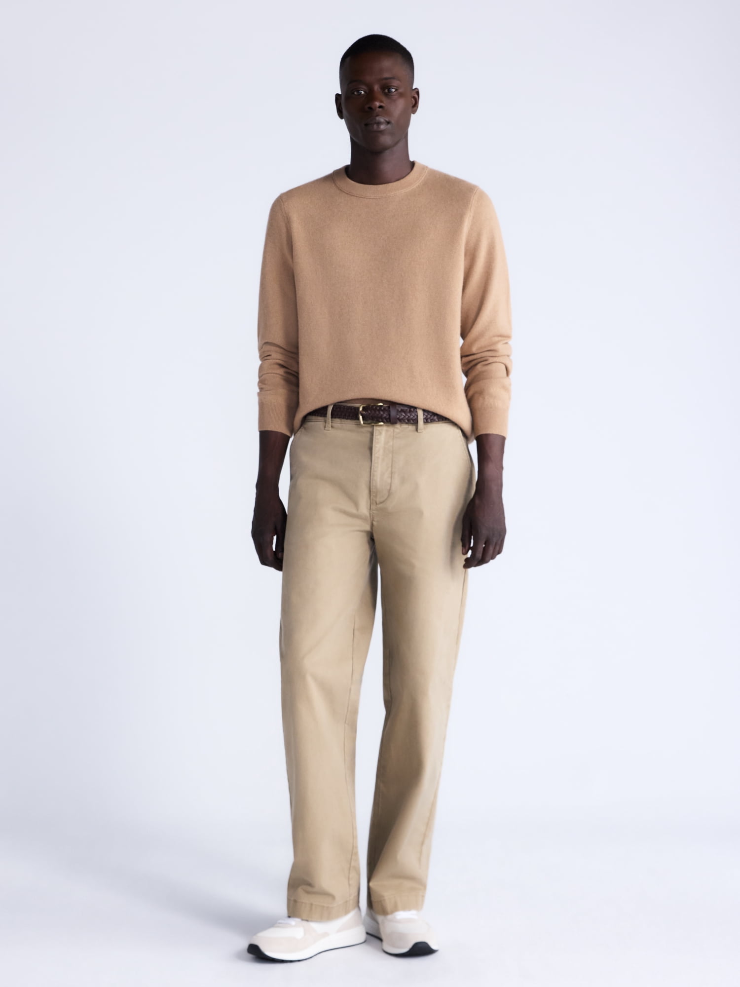 Free Assembly Men’s Cashmere Crewneck Sweater with Long Sleeves, Midweight, Sizes XS-2XL