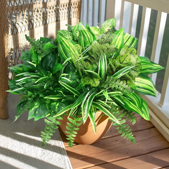 Scidweet Artificial Plants Outdoor, 8 Pcs Faux Fake UV Resistant Greenery Large Bunches Plastic Plants for Outside Spring Summer Patio Garden Porch Yard Home Decor