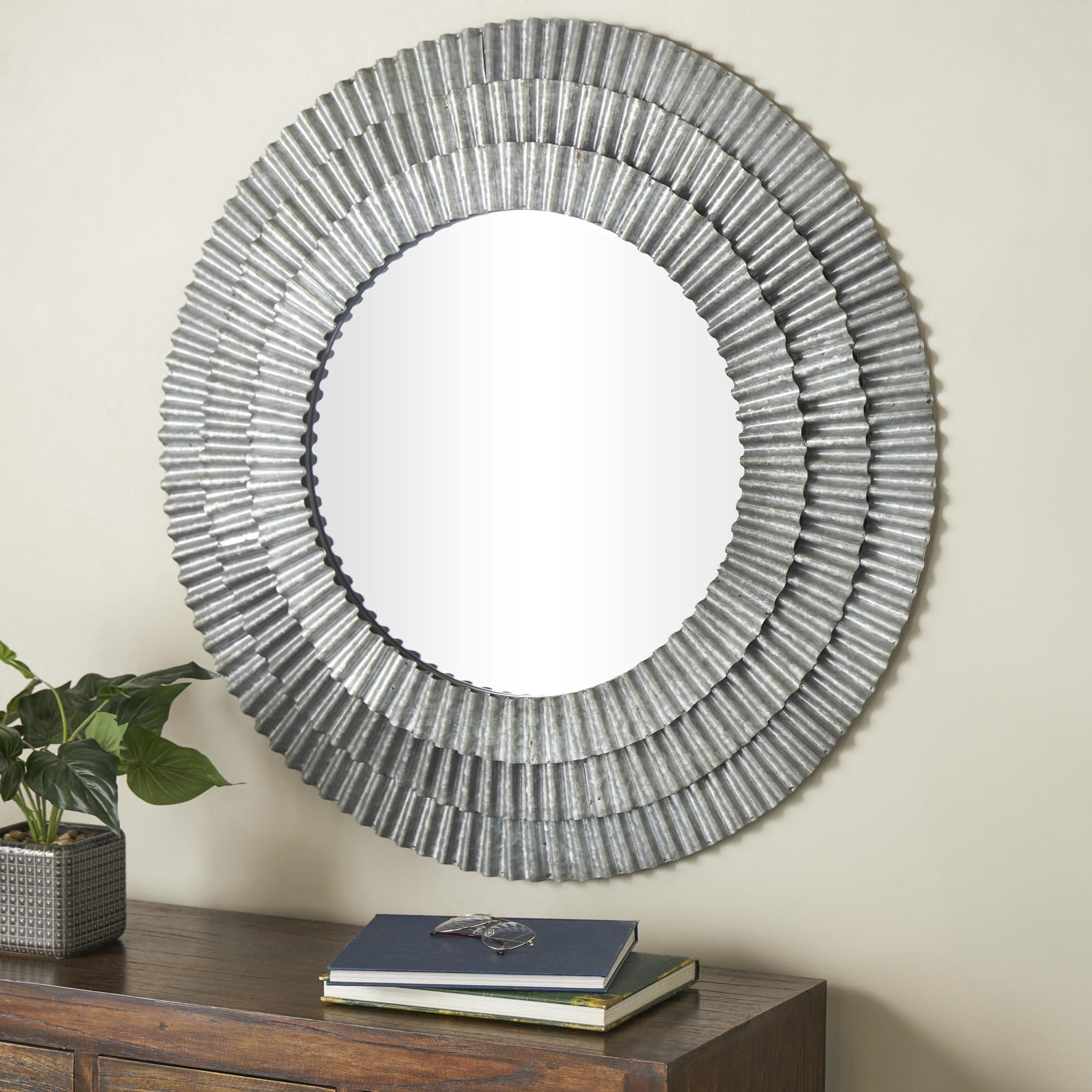 DecMode 37" x 37" Gray Galvanized Layered Ribbed Wall Mirror