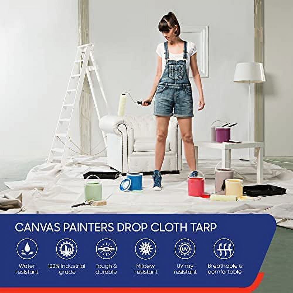 8' x 10' Canvas Drop Cloth With Grommets - Painters Tarp Drop Cloth –