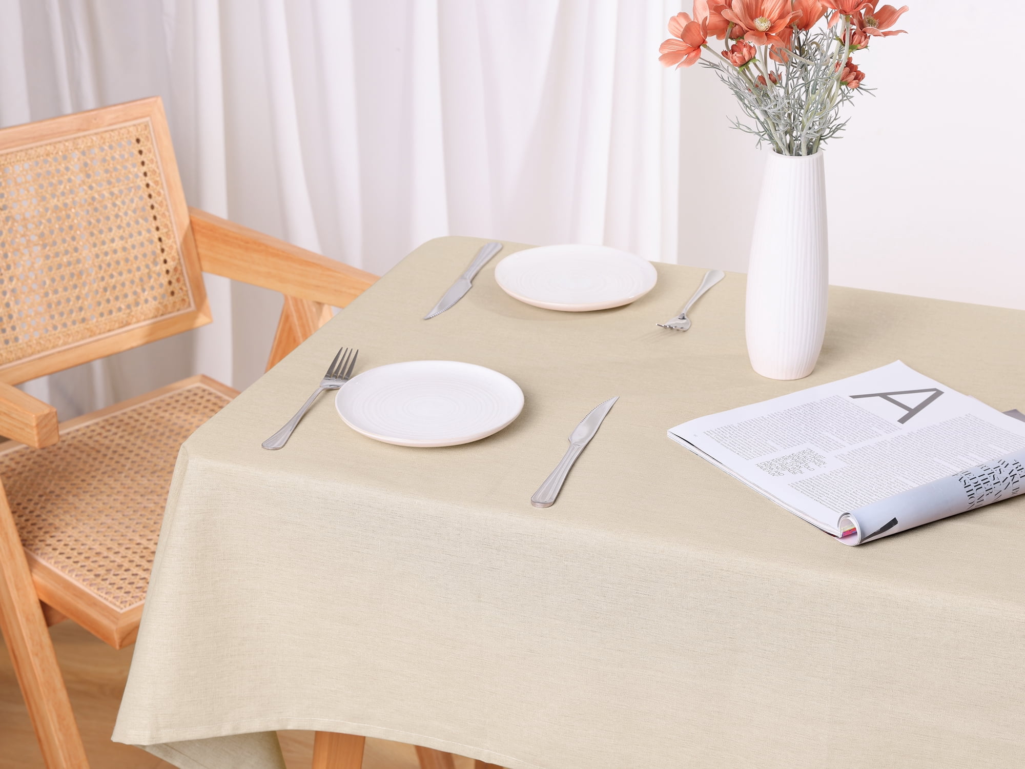Unique Bargains Rectangle Wrinkle Resistant Washable Linen Table Cover Tablecloth Beige 51"x79"