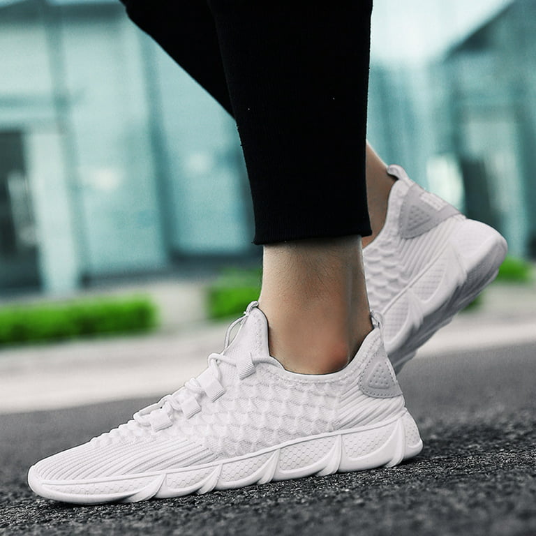 Men's White Mesh Lace Up Sneakers