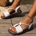 thumbnail image 4 of HTHLVMD Leather Flat Shoes, Strappy Sandals for Women, Neutral Sandals for Women Women's Casual Side Hollow Belt Buckle Flat Roman Shoes Summer Fashion Ladies Sandals, White 7, 4 of 8