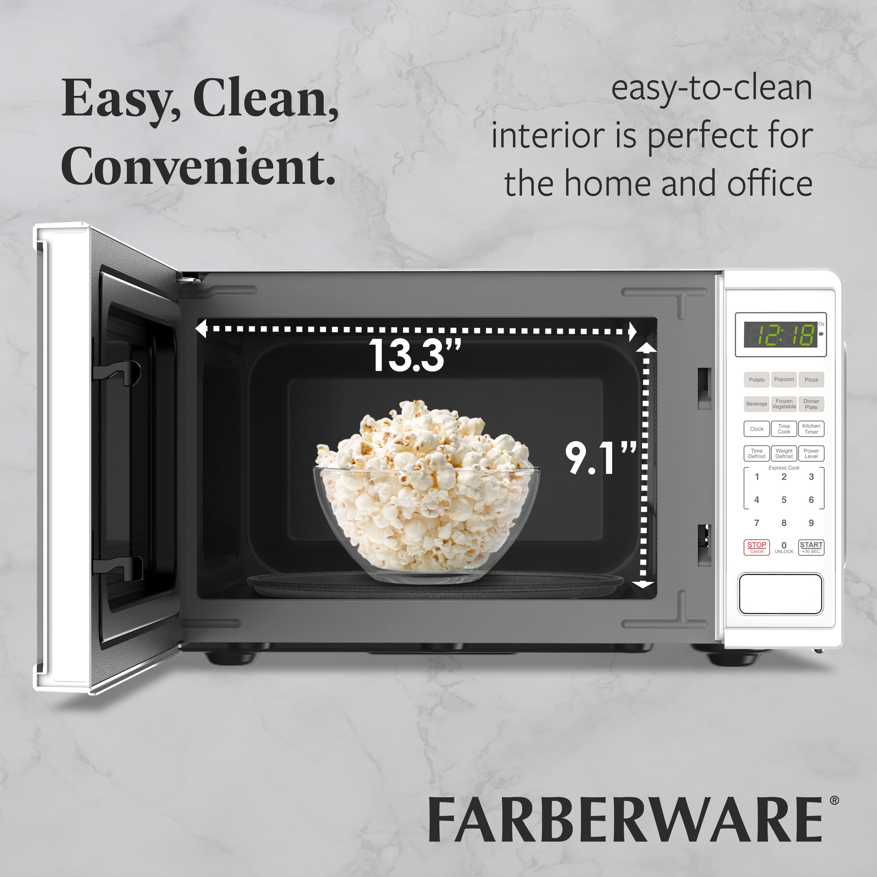 Farberware 0.9 cu ft Microwave Oven, 900W Countertop Microwave Oven with Digital Display, White