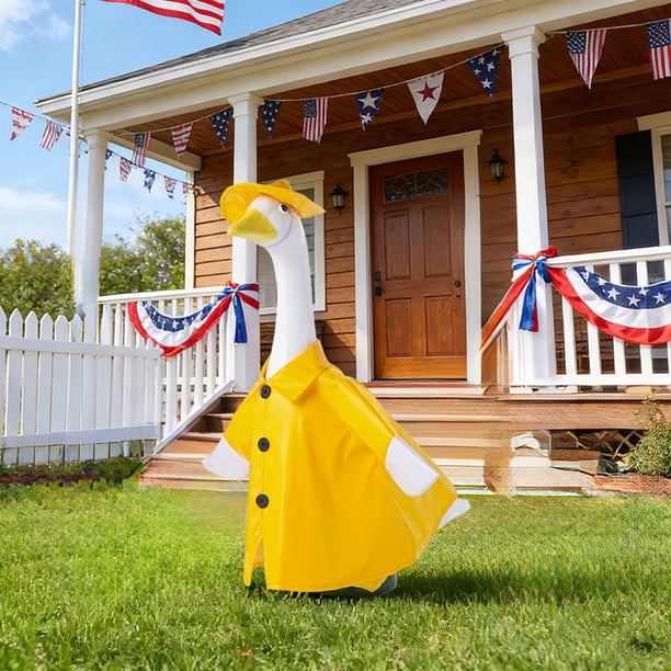 Ropa De Ganso De Poliéster Conjunto de 1 impermeable amarillo y sombrero para gansos de porche, decoración de atuendo con bandera patriótica de 23 pulgadas Rkxzt