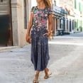 thumbnail image 1 of Robes Longues Bohèmes à Imprimé Floral pour Femmes Été Col Rond Manches Courtes Poches Robe Femme Vintage Décontractée Maxi Robes de Soirée, 1 of 7