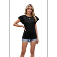 thumbnail image 3 of Blusas Casuales de Corta con Volantes para Mujer, Lindas Camisetas de Punto Acanaladas de Color Liso. Negro L, 3 of 10