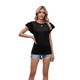 thumbnail image 3 of Blusas Casuales de Corta con Volantes para Mujer, Lindas Camisetas de Punto Acanaladas de Color Liso. Negro L, 3 of 10