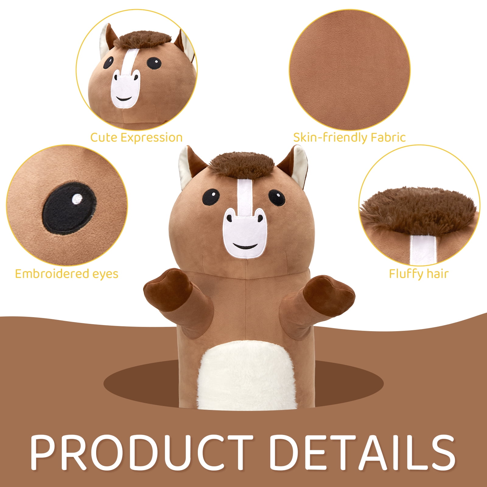 MorisMos 43“ Giant Horse Stuffed Animals, Soft Long Stuffed Horse Boby Plush Pillow
