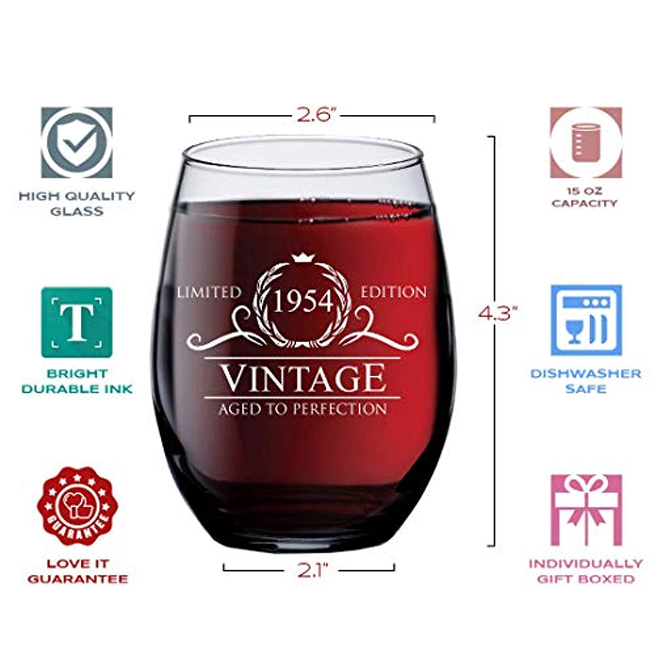 Vintage Aged To Perfection 1954 66th Birthday Funny Gift Wine Glass 