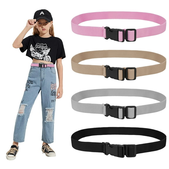 DODAMOUR Teen Adjustable Elastic Belts, 4 Pack Stretch Belts with Black Buckle for Pants, Jeans, Boys & Girls