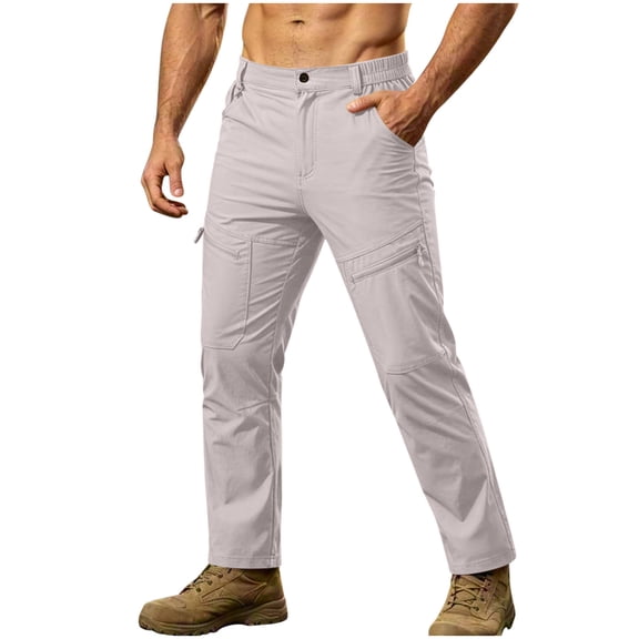 Aezemi Men Quick Dry Hiking Pants Elastic Waist Button Lightweight Workout Outdoor Trousers Waterproof Windbreaker Hiking Outerwear Spring Fall Pants 3XL
