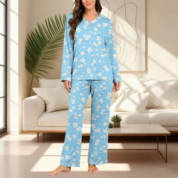 YueHuiYing Loose Striped Print Pajamas for Women Set Long Sleeve Sleepwear Top & Pants Pjs Comfy 2 Piece Lounge Set