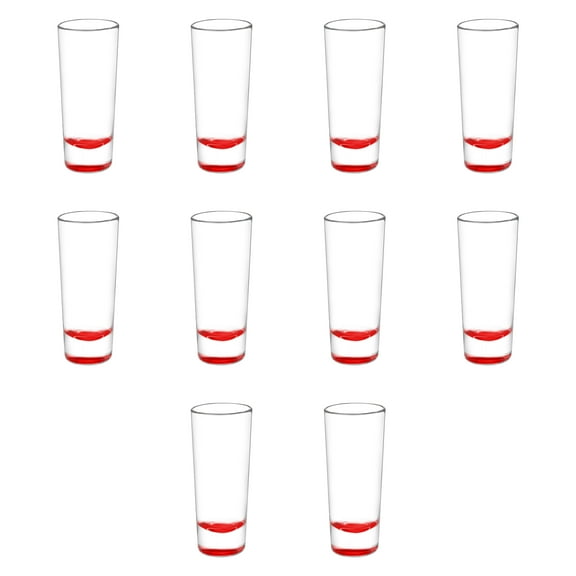 Cordial Shooter Shot Glasses 2 oz. Set of 10, Bulk Pack - Great for Birthdays, Parties, Indoor & Outdoor Events - Red