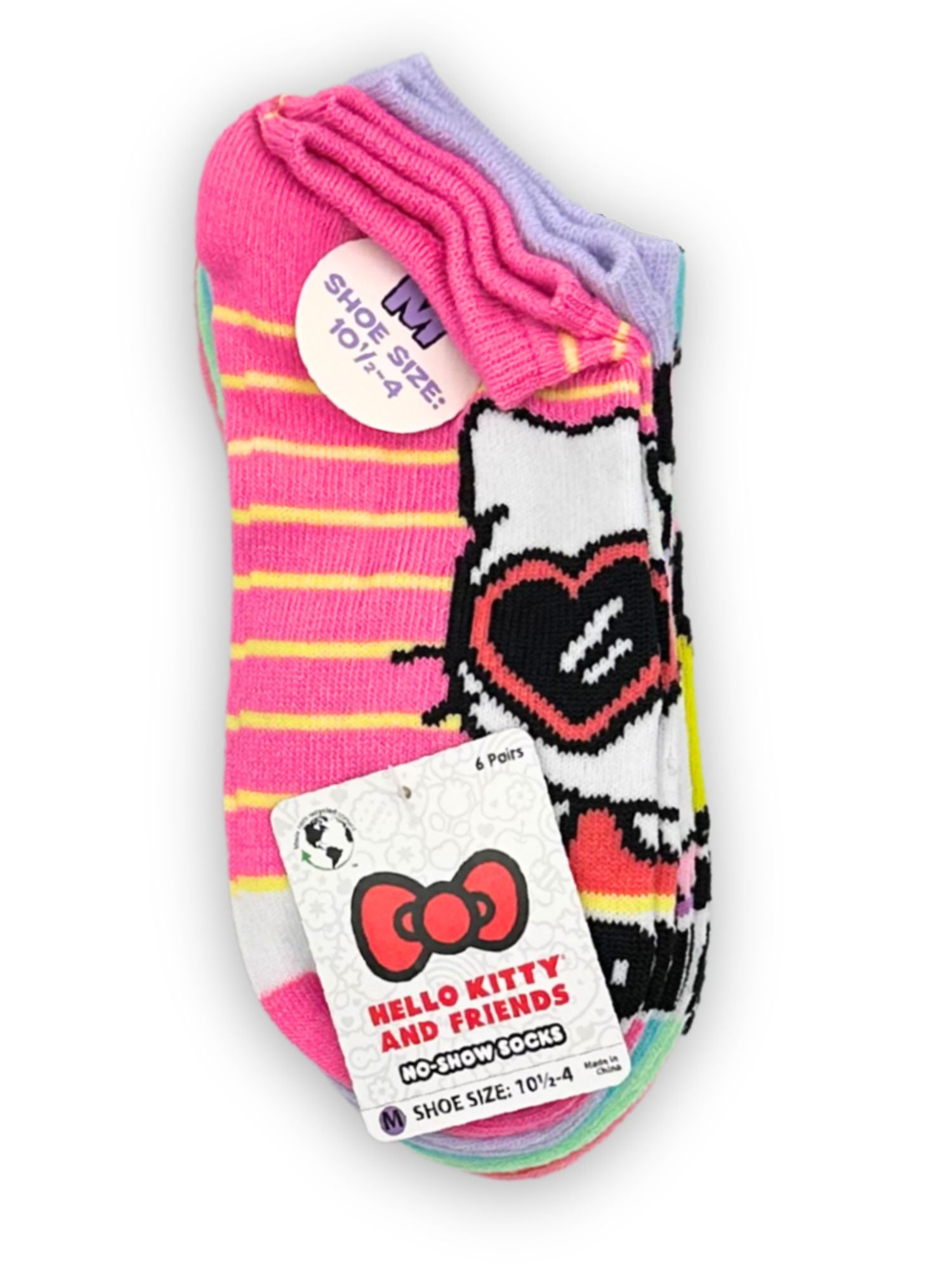 Hello Kitty & Friends, Girls No-Show Socks, 6-Pack, Sizes S-L