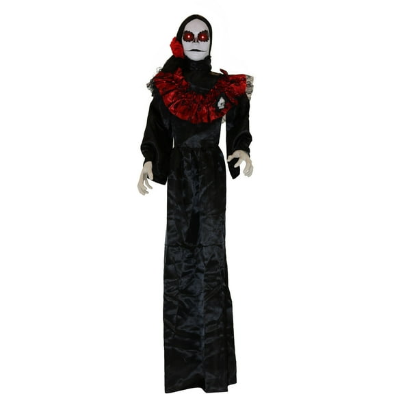 Haunted Hill Farm 5-ft. White Sugar Skull Inspired Day of the Dead Animatronic Skeleton with Flashing Red Eyes and Sounds, Maria