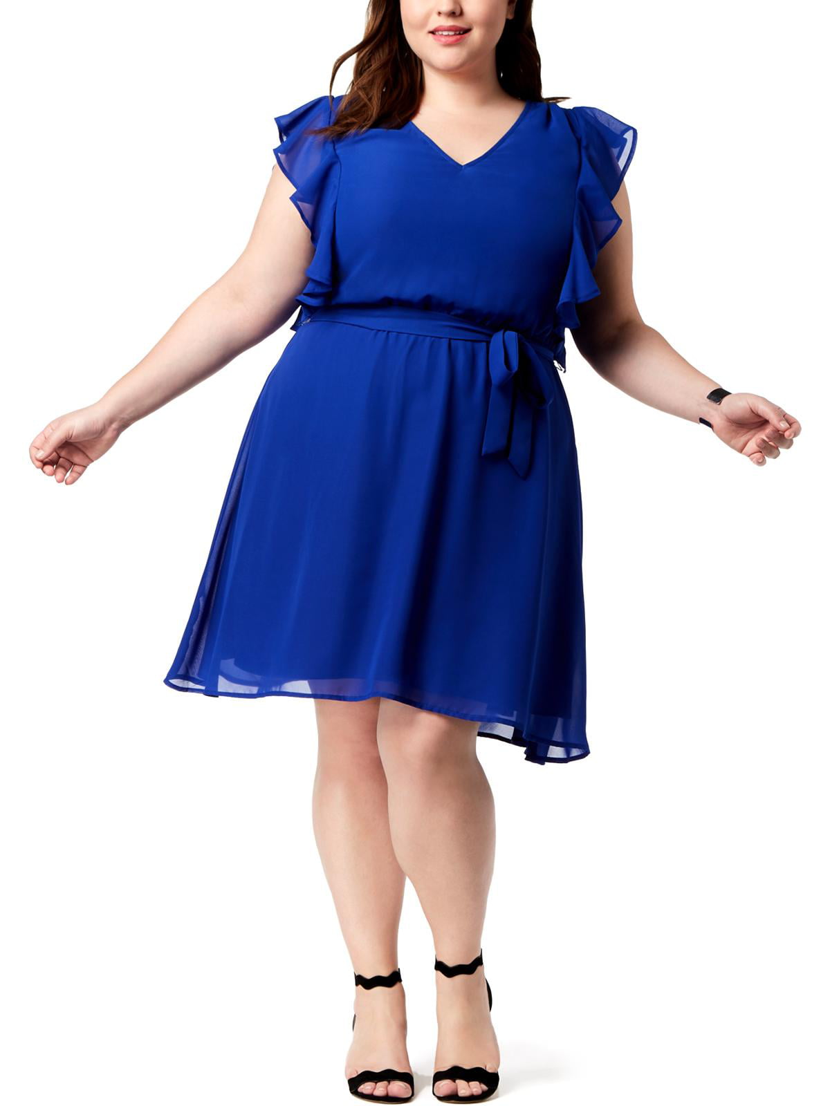 Love Squared Womens Plus A-Line Flutter Sleeves Cocktail Dress Blue 3X ...