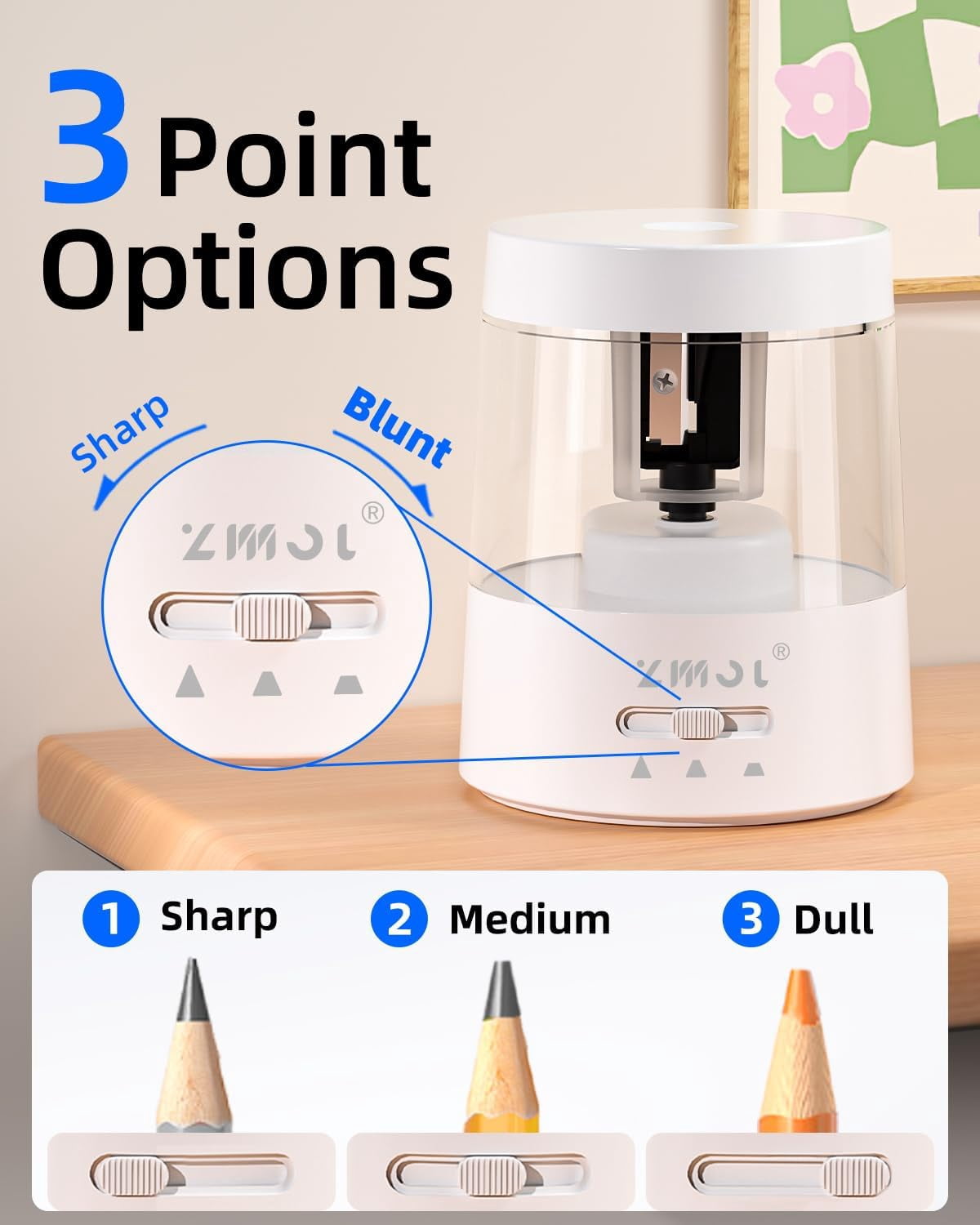 ZMOL Electric Pencil Sharpener for 6-8MM Pencils - Auto Desk Sharpener, Classroom & Home Use (Colored Pencils OK)