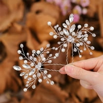 Beaded Bride Wedding Hair Pins Silver Rhinestone Bridal Hair Pieces Crystal Prom Party Hair Accessories for Women and Girls (Pack of 2)