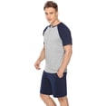 thumbnail image 5 of Purcoar Sykooria Men's 100% Cotton Pajama Set 2 Pcs Summer Crewneck Short Sleeve Raglan Pjs Sleepwear(Grey-blue,Large), 5 of 5