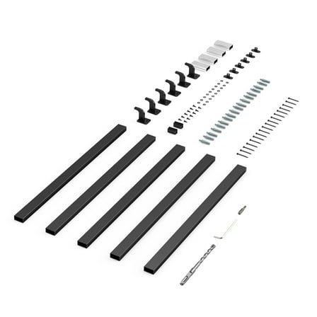 KFFKFF Wall Mounted Stair Handrail, 15ft Black Aluminum Indoor Railing, 250lbs Load Capacity, Industrial Hand Rail for Steps, Square Tube for Loft Porch Deck, 6 Sections