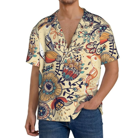 Kdxio Men'S Hawaiian Shirt For Men Short Sleeve Shirt Floral With Birds Summer Casual Holiday Beach Button Down T-Shirts