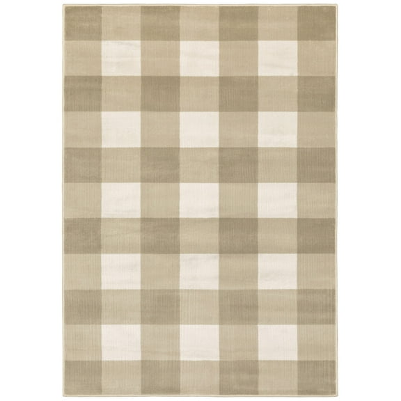 Moretti Homestead Area Rug 678A0 Casual Beige Plaid Blocks 6' 7" x 9' 2" Rectangle