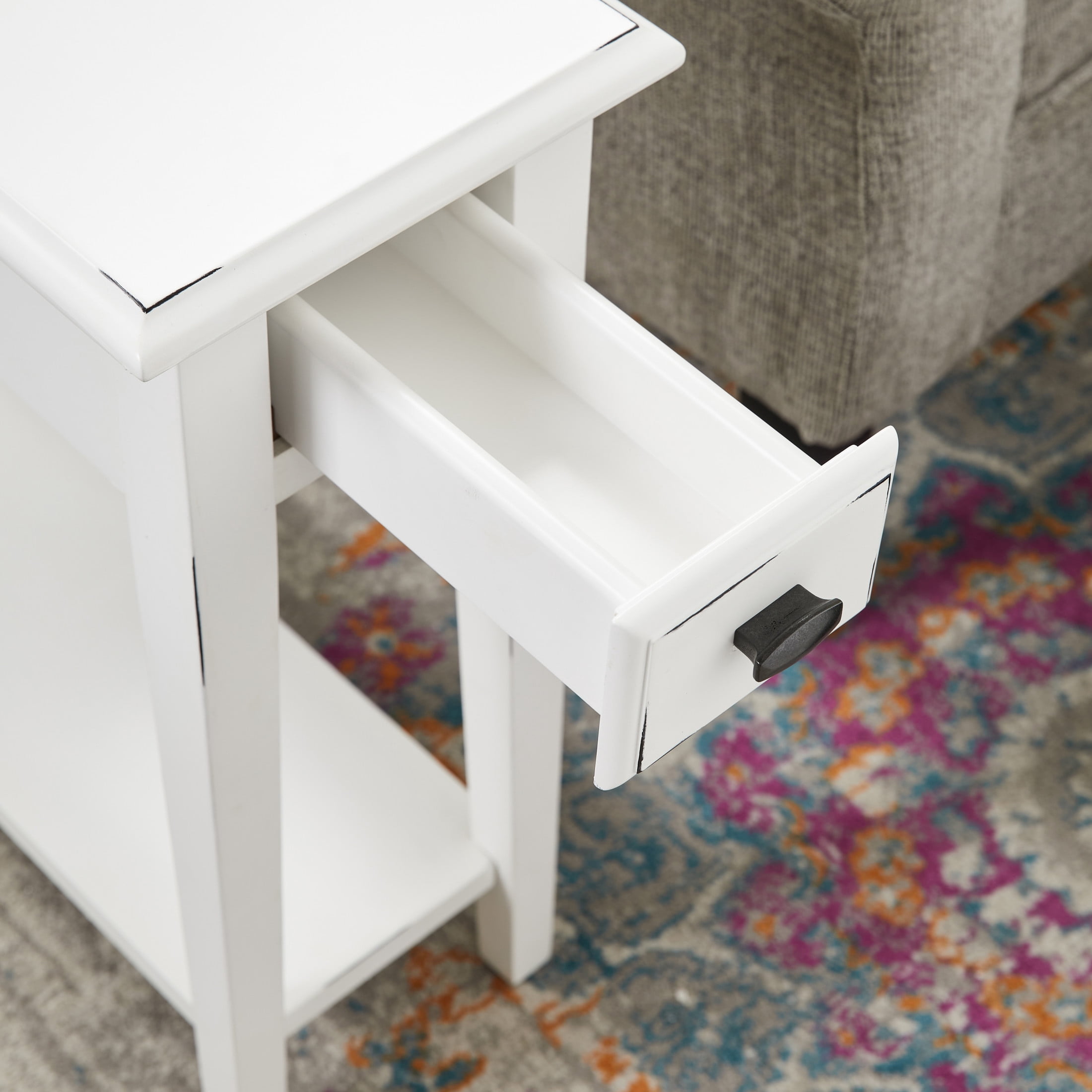 Leick Home Haven Ridge Narrow 1-Drawer End Table with Shelf, Farmhouse White